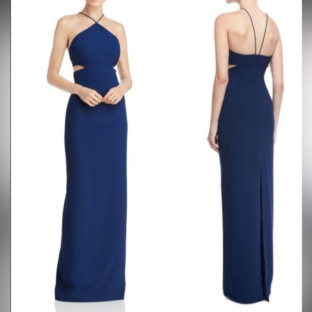 Aidan Mattox Navy Halter Gown